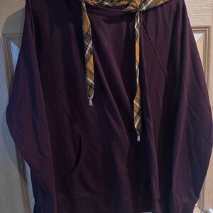 Women’s  Burgundy Hoodie with Plaid Accents